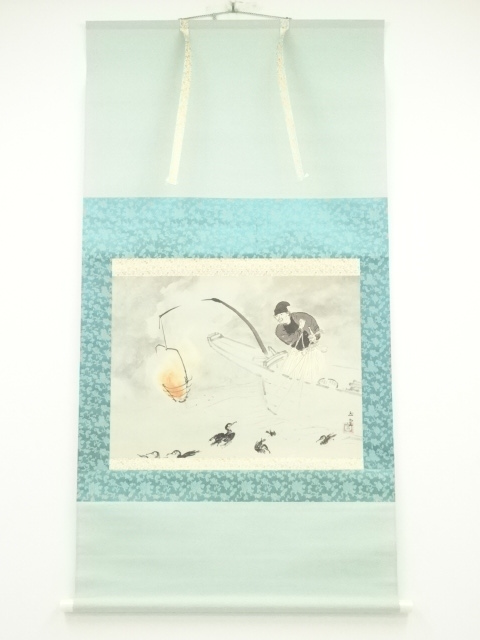 JAPANESE HANGING SCROLL / PRINTED / CORMORANT FISHING 
